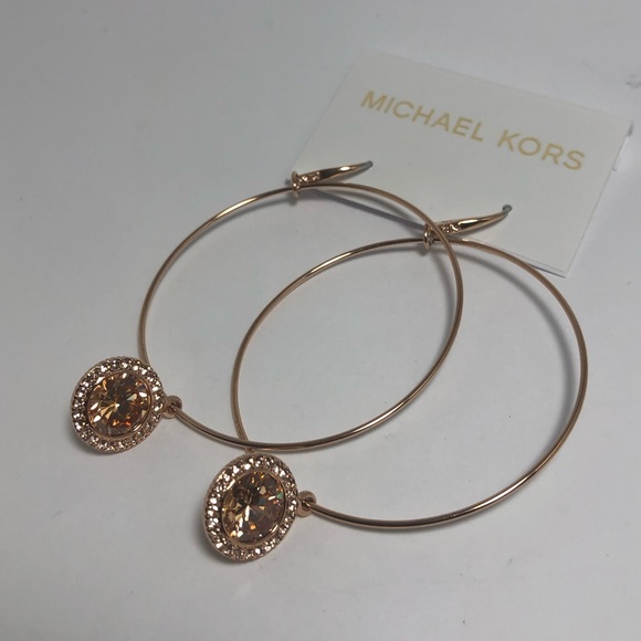 Michael Kors RGT Crystal Charm Drop Hoop Earrings - Picture 3 of 8